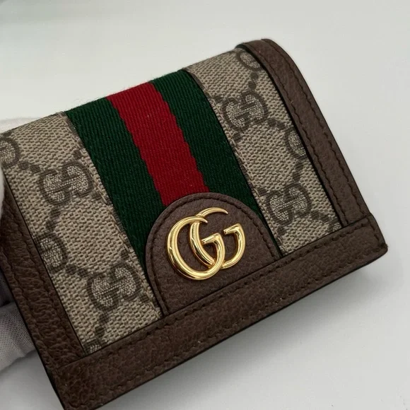 Gucci Women's Ophidia GG Leather Trimmed Card Case Wallet❤️ - Picture 2 of 10